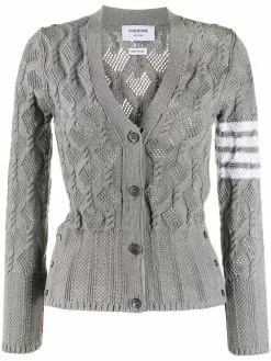 Thom Browne 4-Bar fan cable knit cardigan