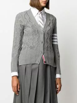Thom Browne 4-Bar fan cable knit cardigan