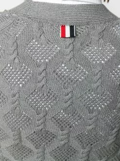 Thom Browne 4-Bar fan cable knit cardigan