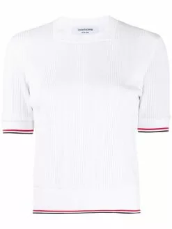Thom Browne square neck ribbed-knit top