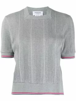 Thom Browne square neck ribbed-knit top