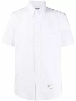 Thom Browne logo-patch short-sleeve shirt