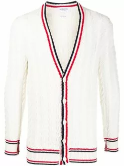 Thom Browne heritage cable knit RWB stripe cardigan