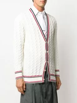Thom Browne heritage cable knit RWB stripe cardigan