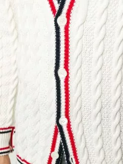 Thom Browne heritage cable knit RWB stripe cardigan