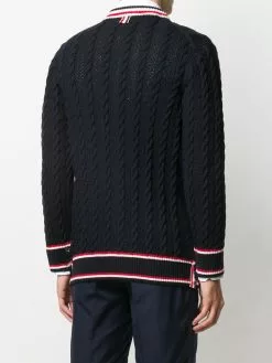 Thom Browne Cable knit V neck cardigan cardigans of men 8 Thom Browne cable knit V-neck cardigan