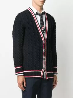 Thom Browne Cable knit V neck cardigan cardigans of men 7 Thom Browne cable knit V-neck cardigan