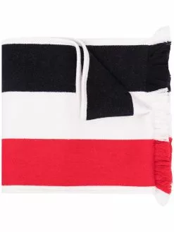 Thom Browne jacquard large stripe fringe scarf