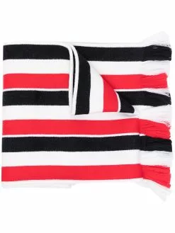 Thom Browne wool jacquard stripe fringe scarf
