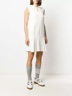 Thom Browne 4-Bar stripe pleated polo dress