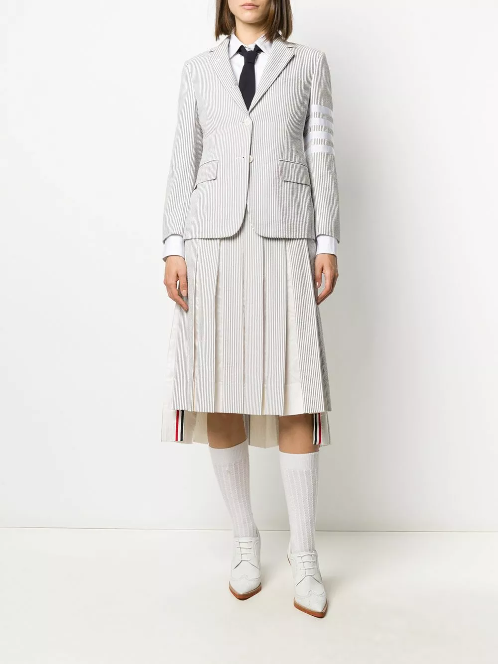 Thom Browne 4 Bar stripe seersucker sportcoat blazers of women 2 Thom Browne 4-Bar stripe seersucker sportcoat
