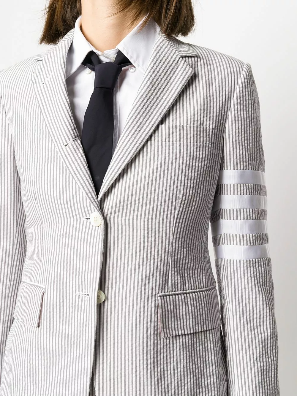Thom Browne 4 Bar stripe seersucker sportcoat blazers of women 5 Thom Browne 4-Bar stripe seersucker sportcoat