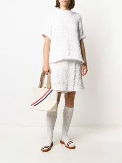 Thom Browne box-pleat detail tweed blouse