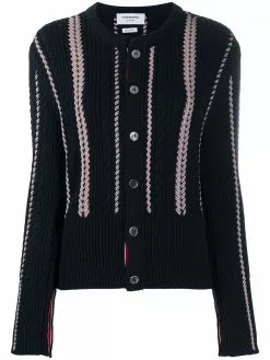 Thom Browne RWB-cable knitted crew neck cardigan