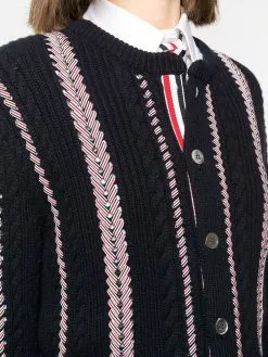 Thom Browne RWB-cable knitted crew neck cardigan