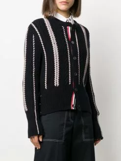 Thom Browne RWB-cable knitted crew neck cardigan