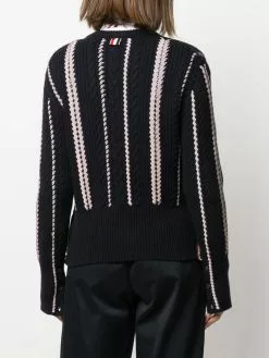 Thom Browne RWB-cable knitted crew neck cardigan