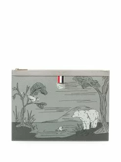 Thom Browne illustration-print clutch bag