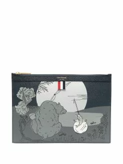 Thom Browne graphic-print leather pouch