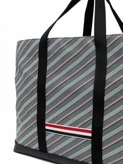Thom Browne striped leather-trim tote bag