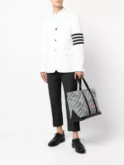 Thom Browne striped leather-trim tote bag