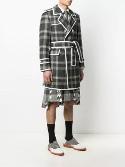 Thom Browne check-pattern tie-waist coat