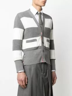 Thom Browne colour-block waffle-knit cardigan