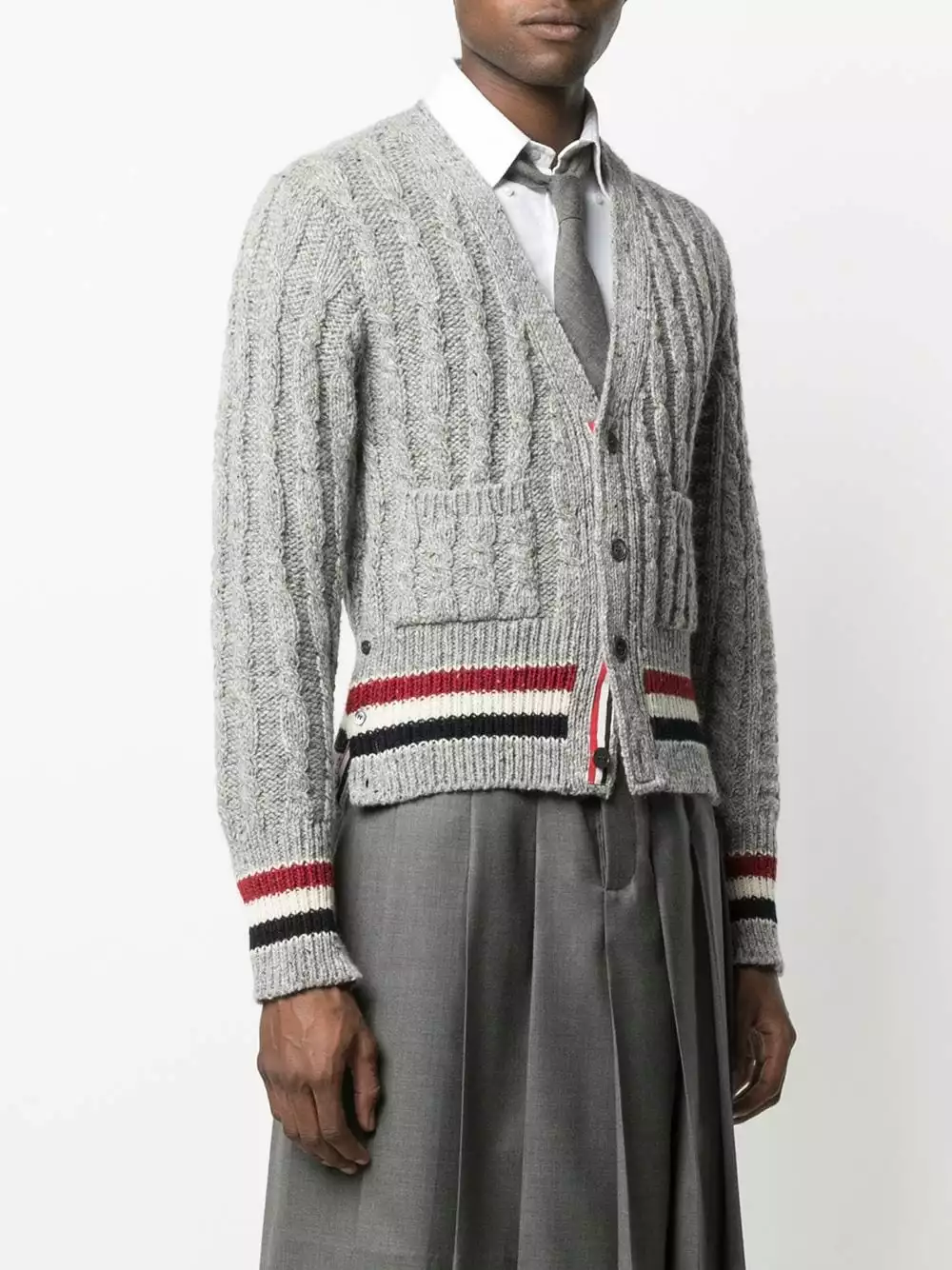 Thom Browne Striped cable knit cardigan cardigans of men 3 Thom Browne striped cable-knit cardigan