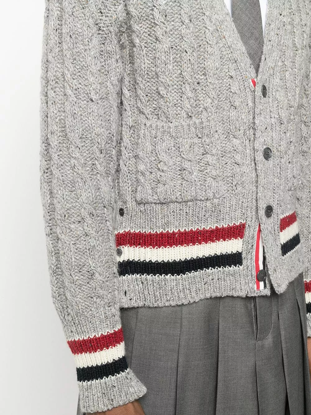 Thom Browne Striped cable knit cardigan cardigans of men 5 Thom Browne striped cable-knit cardigan