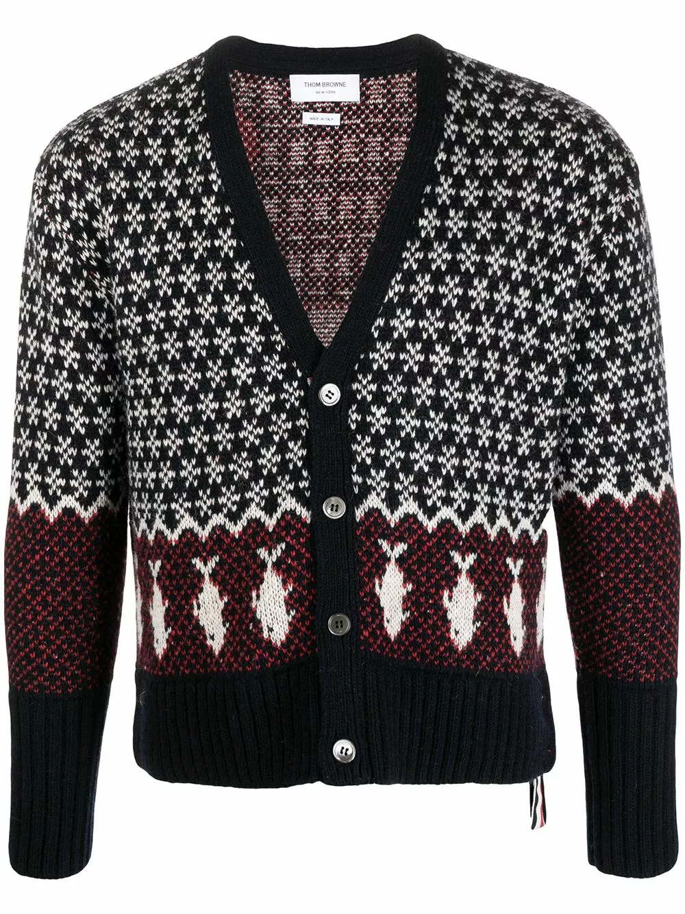 Thom Browne Intarsia knit buttoned cardigan cardigans of men 1 Thom Browne intarsia-knit buttoned cardigan