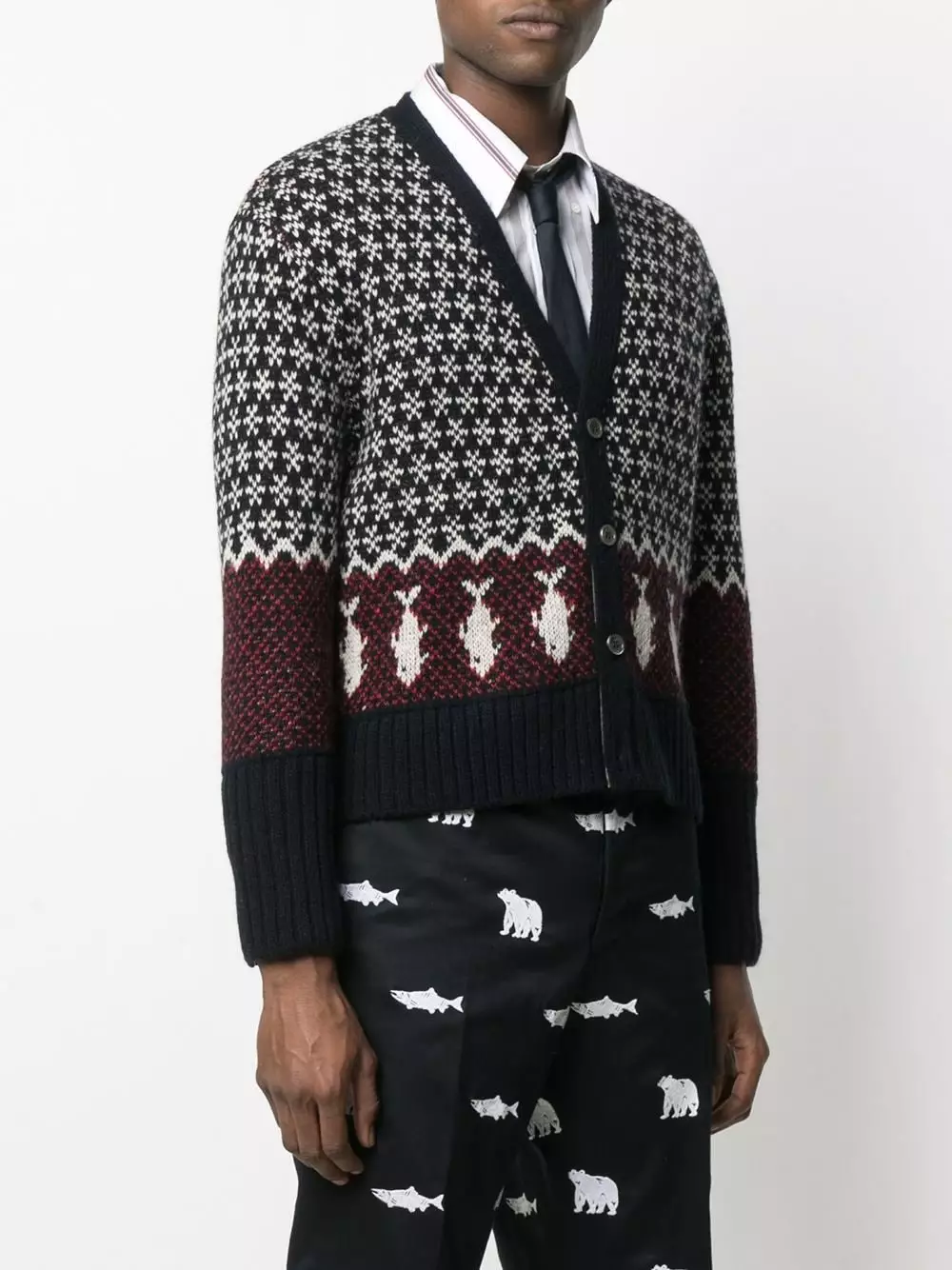 Thom Browne Intarsia knit buttoned cardigan cardigans of men 3 Thom Browne intarsia-knit buttoned cardigan