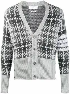 Thom Browne checked intarsia knit cardigan