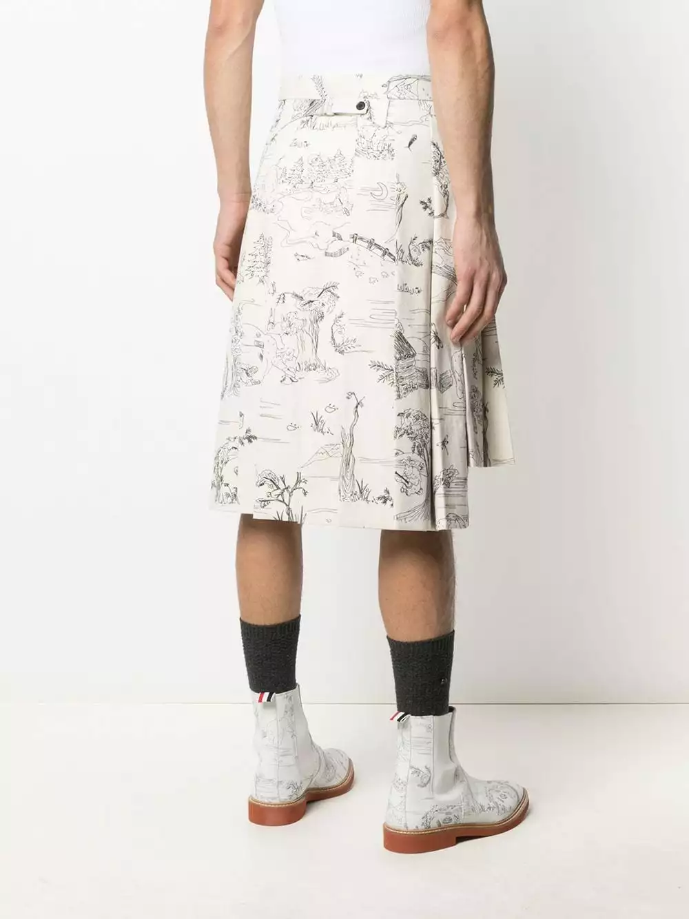Thom Browne Sketch print pleated suit skirt bermuda shorts of men 4 Thom Browne sketch-print pleated suit skirt