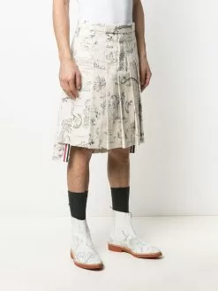 Thom Browne Sketch print pleated suit skirt bermuda shorts of men 7 Thom Browne sketch-print pleated suit skirt