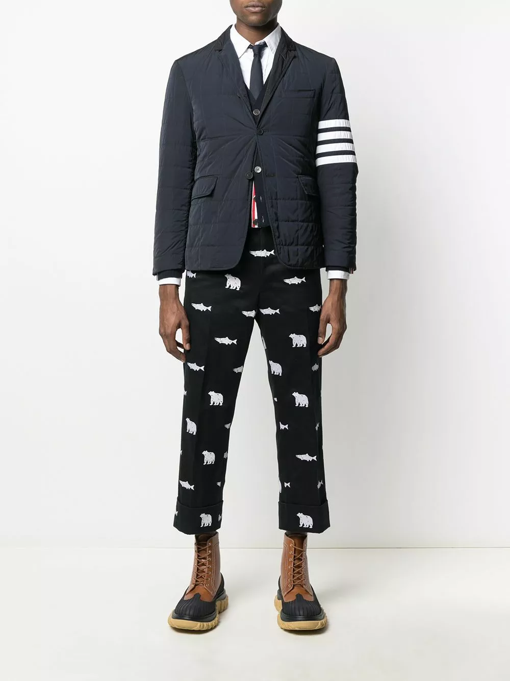 Thom Browne 4 Bar motif padded blazer down jackets of men 2 Thom Browne 4-Bar motif padded blazer