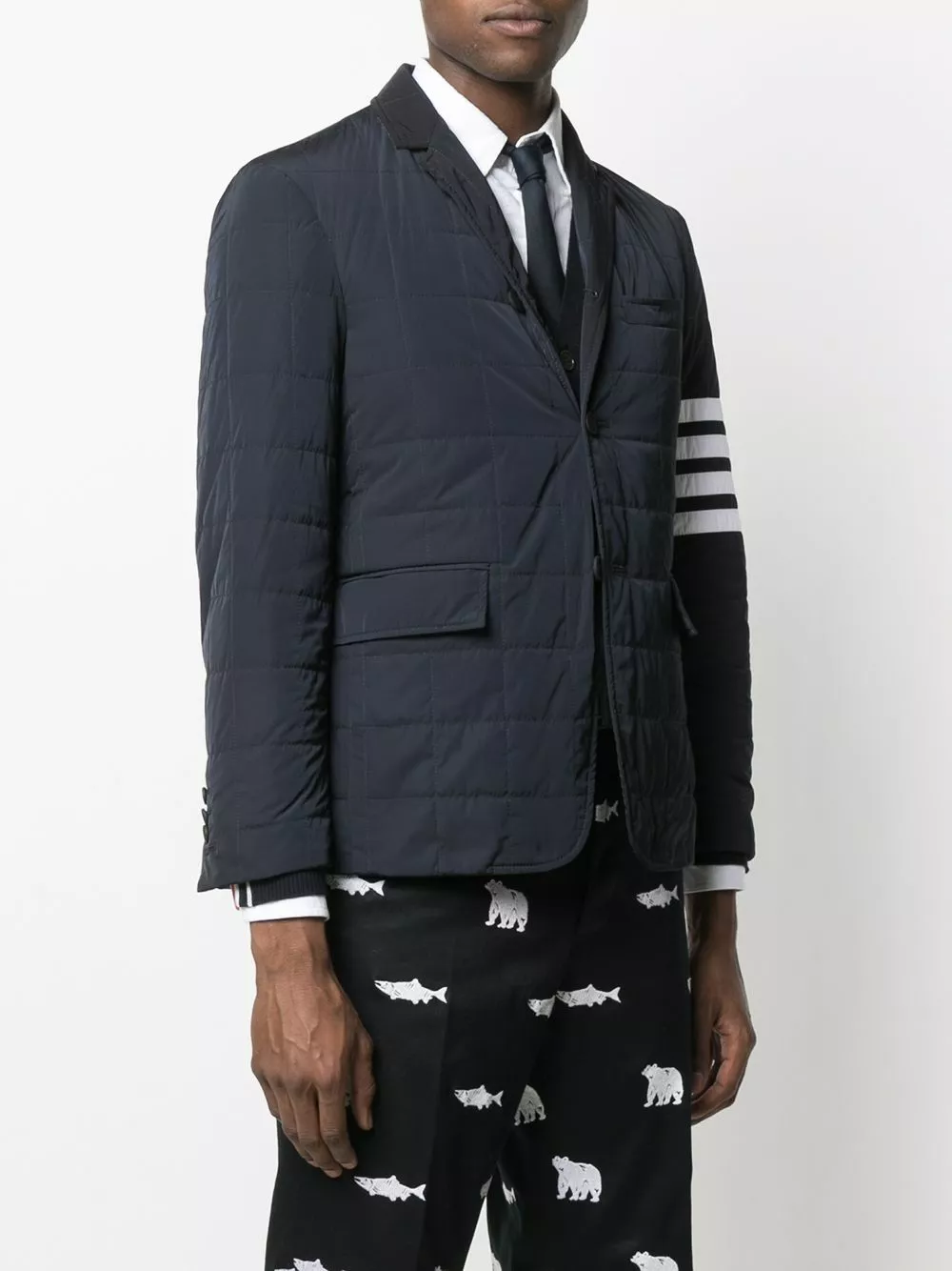 Thom Browne 4 Bar motif padded blazer down jackets of men 3 Thom Browne 4-Bar motif padded blazer
