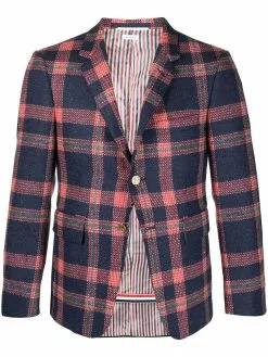 Thom Browne plaid-pattern buttoned blazer