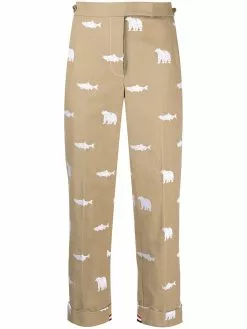 Thom Browne animal embroidered slim-fit trousers