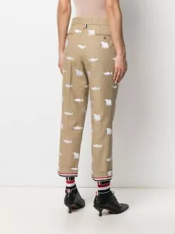 Thom Browne animal embroidered slim-fit trousers