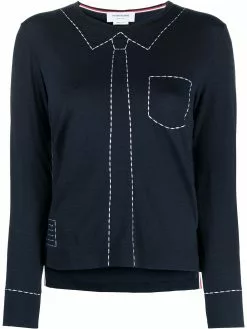 Thom Browne trompe l'oeil shirt & tie embroidery stitch top