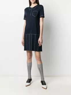 Thom Browne trompe l'oeil pleated stitch detail polo dress