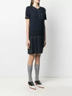 Thom Browne trompe l'oeil pleated stitch detail polo dress