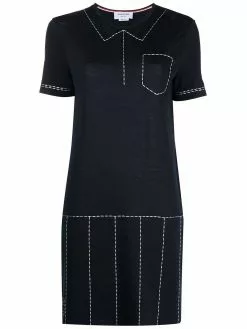 Thom Browne trompe l'oeil pleated stitch detail polo dress