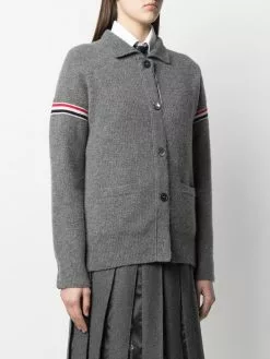 Thom Browne RWB-stripe waffle-stitch knitted jacket