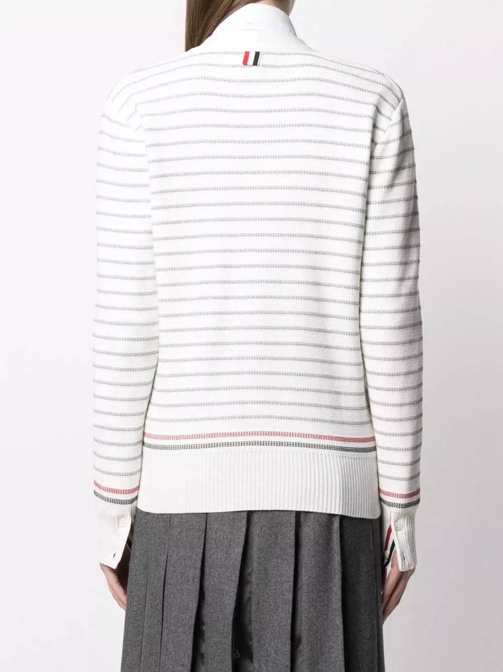 Thom Browne Striped half Milano stitch V neck cardigan cardigans of women 4 Thom Browne striped half Milano stitch V-neck cardigan