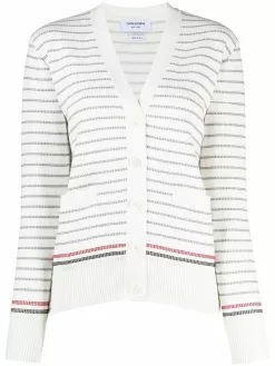 Thom Browne striped half Milano stitch V-neck cardigan