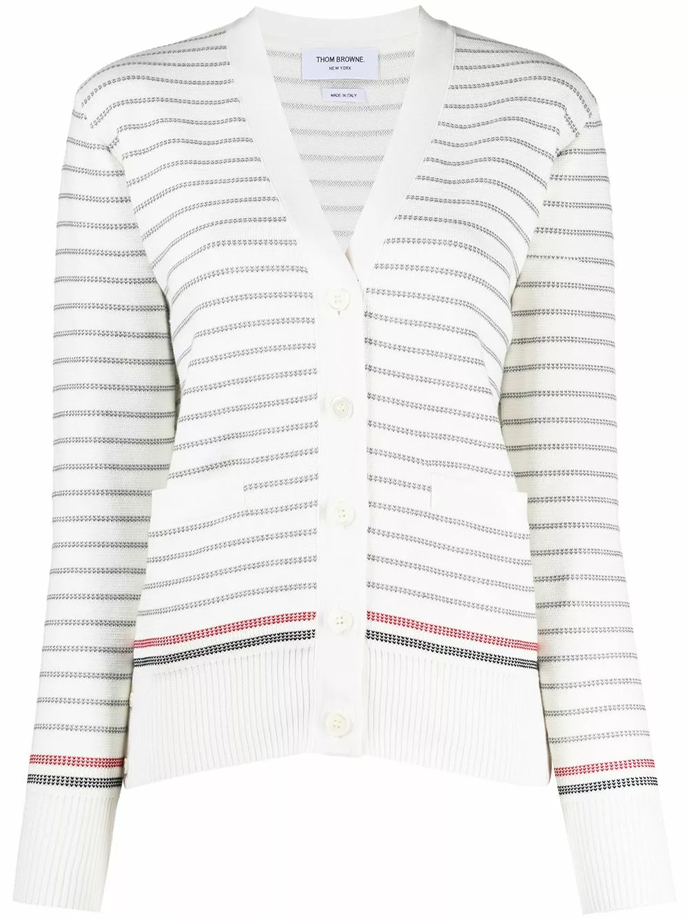 Thom Browne Striped half Milano stitch V neck cardigan cardigans of women 1 Thom Browne striped half Milano stitch V-neck cardigan