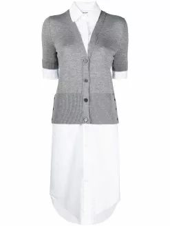 Thom Browne short-sleeve V-neck cardigan shirtdress