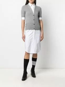 Thom Browne short-sleeve V-neck cardigan shirtdress