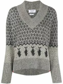 Thom Browne jacquard v-neck knitted jumper